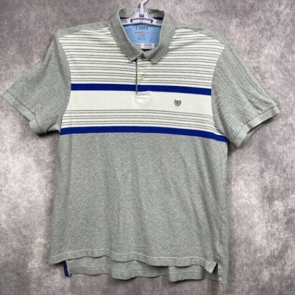 Chaps Ralph Lauren The Everyday Polo Shirt Men's Gray Blue Stripe Preppy Casual